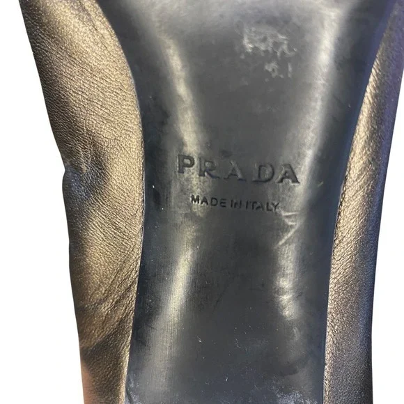 Prada Metallic Bronze Ruched Leather Stiletto Heels Women's Shoes Size 6.5 - Picture 10 of 14
